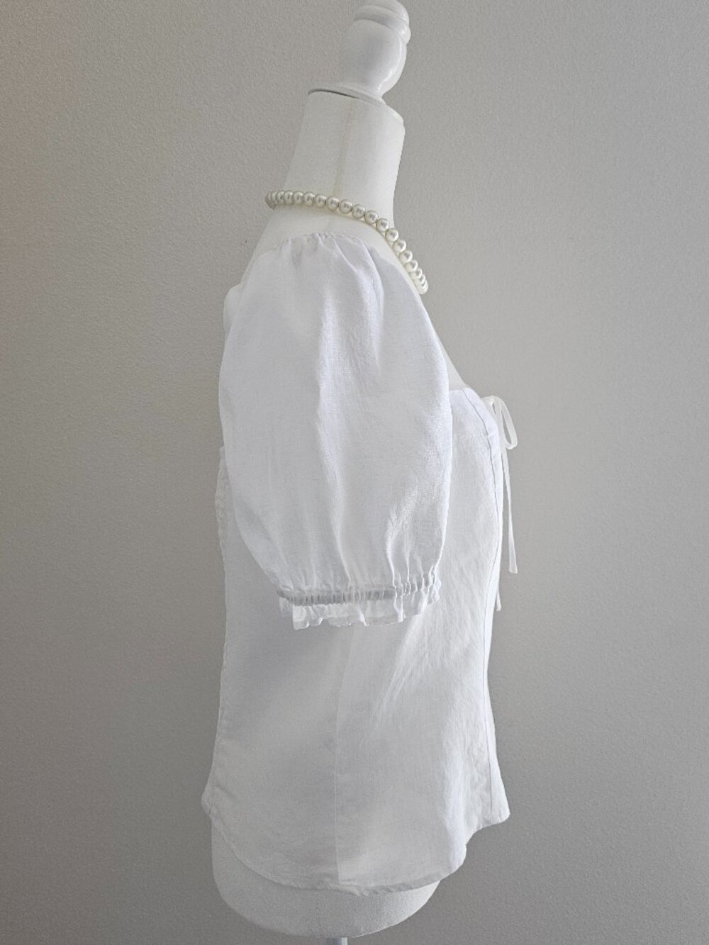 H&M White Linen Blend Smocked Peasant Top - Size L - Picture 3 of 12